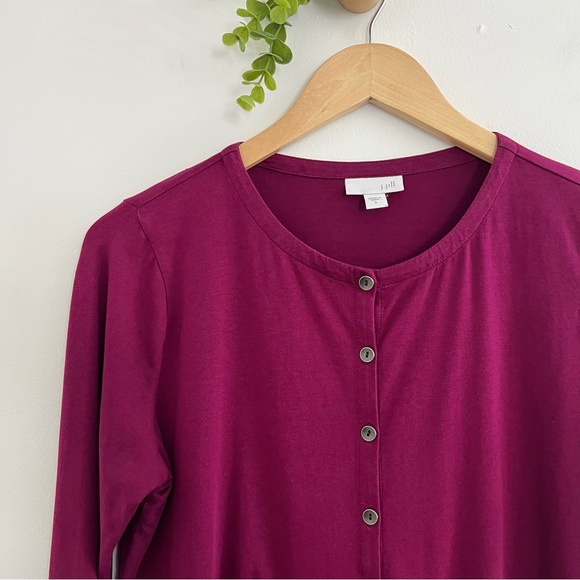 J Jill Plum Pleated Henley Long Sleeve Lagenlook Top - Picture 2 of 8
